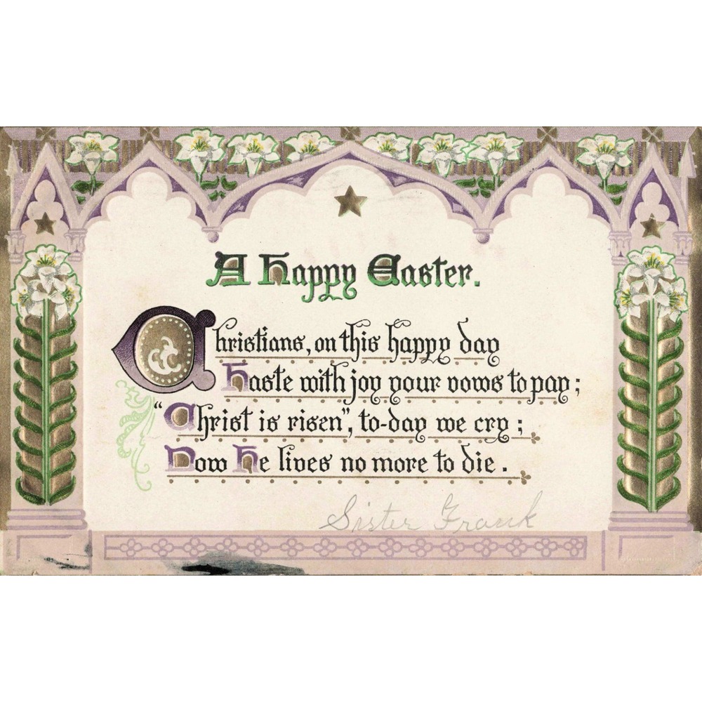 Antique 1910 Raphael Tuck & Sons Easter Postcard Embossed Lilies Series 702 VG-